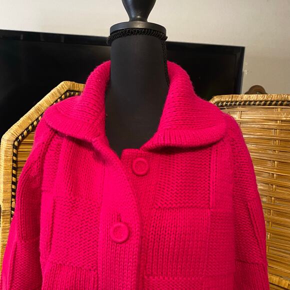Vintage Sears Mary Lewis Hot Pink Chunky Knit Cardigan Sweater Japan Sz 38 Med - Picture 3 of 9
